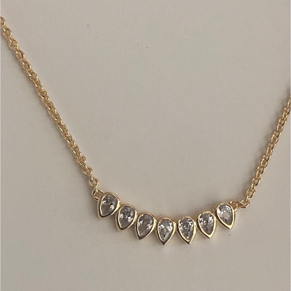 Sterling Forever Teardrop CZ Arch Pendant Necklace- Gold - Picture 4 of 9